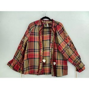 Ethnic By Outfitters Medium Cardigan Top Fringe Tassle Embroidered Plaid A3-11